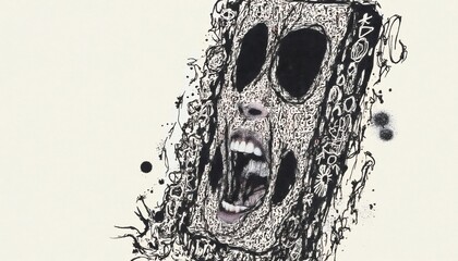 Abstract Horror Illustration Of A Screaming Face In Anguish And Despair