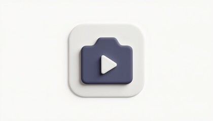 Blue Camera Icon With Play Button On White Rounded Square Background