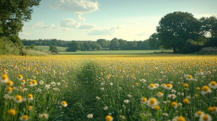 Fototapeta premium Summer meadow, vibrant wildflowers