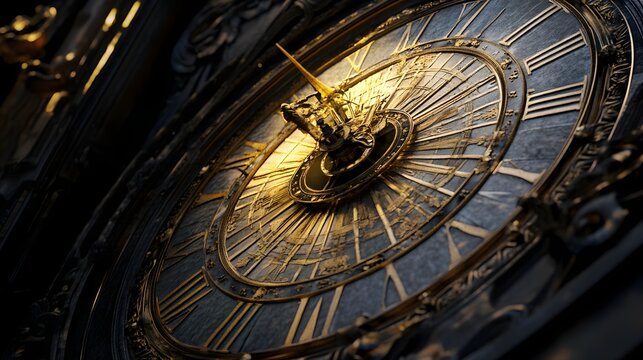 Ornate antique clock face close-up