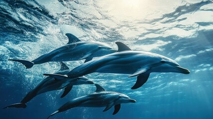 Fototapeta premium Majestic dolphins swimming in deep ocean