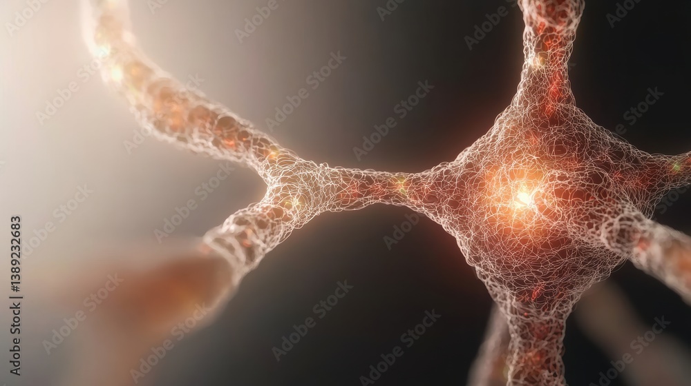 Aufkleber Close-up view of a neuron showcasing its intricate structure and connectivity, symbolizing the complexity of the nervous system.