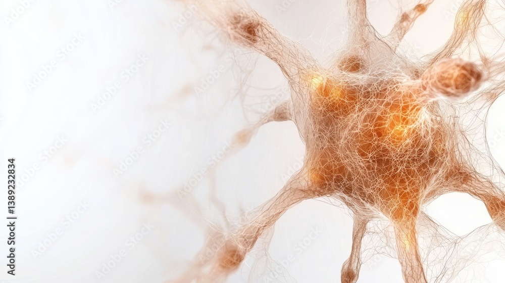 Aufkleber Close-up view of a neuron showcasing its intricate structure and functions in the nervous system. Perfect for educational use.