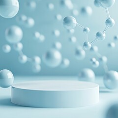 Minimalist Product Display with Molecular Structures in Soft Blue Tones