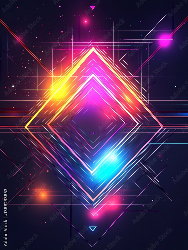 Poster Vibrant futuristic geometric pattern with glowing elements and vivid colors in a digital art style : Generative AI