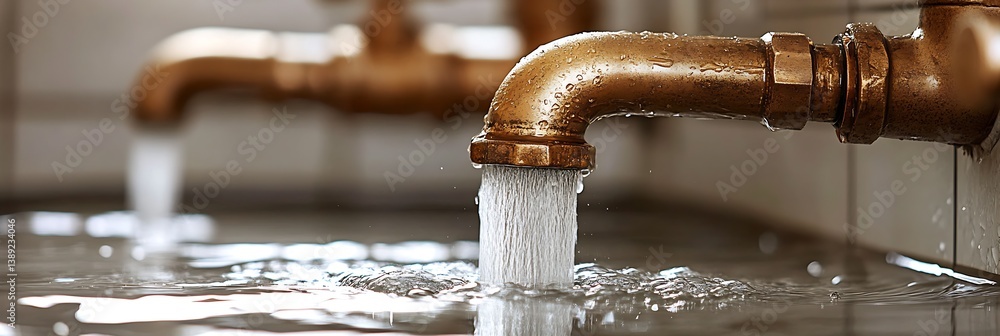 Aufkleber close up of water streaming from a bronze faucet in a modern bathroom setting : generative ai