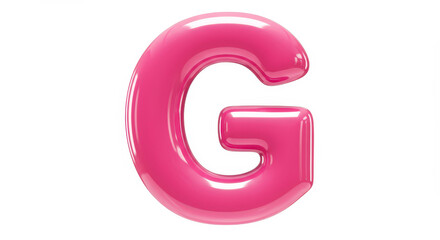 Glossy Pink Capital Letter G Isolated on White Background with Shiny Surface and 3D Render