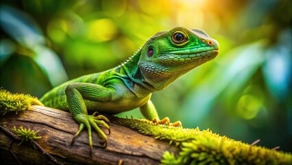 Fototapeta premium Lizard on a Tree in Tilt-Shift Photography Style â€“ Nature's Miniature World