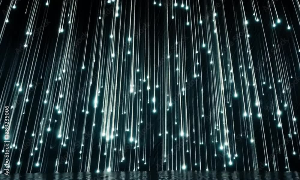 Poster a digital landscape of glowing numbers and symbols falling like rain against a deep black backdrop m