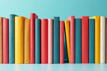 Stacks of various book spines in a neat row on a clear backdrop, background, design