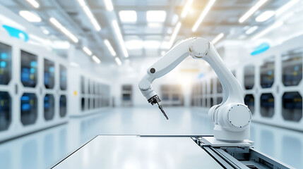 A robotic arm constructing a high speed AI powered data server cooling system, in a futuristic data center with real-time temperature optimization, Cloud computing innovation style