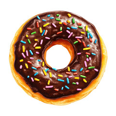 Delicious chocolate glazed donut with colorful sprinkles