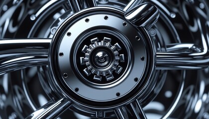 Chrome Vault Door Lock Mechanism Abstract Close Up Industrial Design