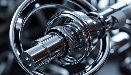 Intricate Close Up Of Shiny Chrome Metal Component With Circular Design