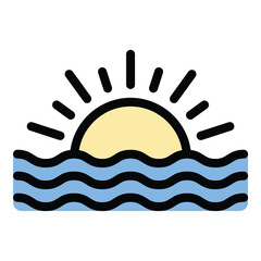 Ocean icon flat line style illustration representing the sea, waves, and marine environment, suitable for oceanography, travel, and water conservation themes.