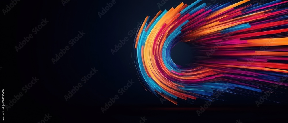 Aufkleber abstract colorful light trails forming a circular tunnel on dark background concept of data flow, te