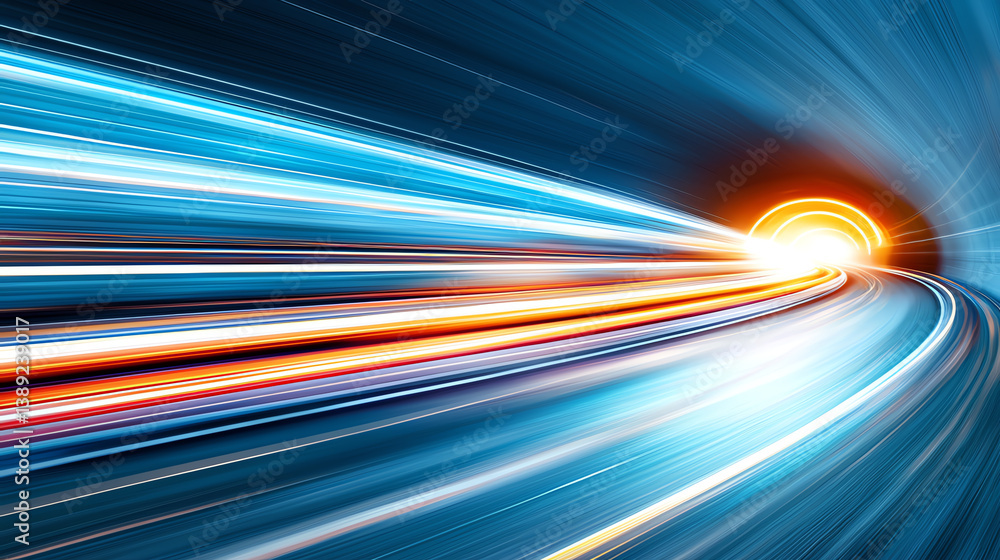 Poster Dynamic light trails creating a sense of speed and motion, depicting modern technology's rapid advancement.