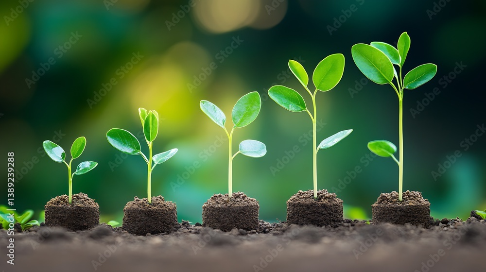Aufkleber nurturing growth five stages of seedling development in a lush green environment : generative ai