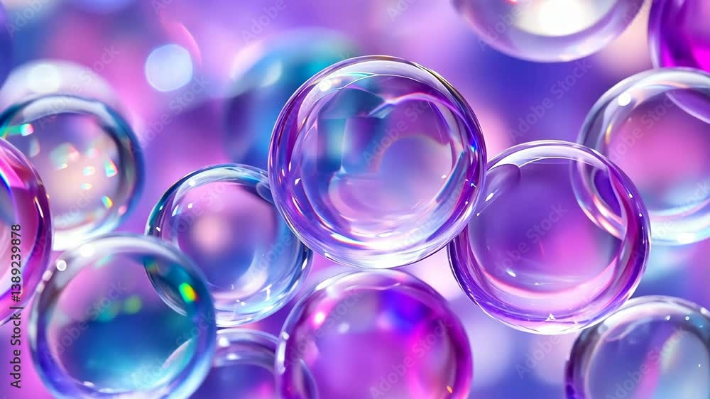 Poster abstract dreamy image with transparent orbs floating in a fluid purple and blue space creating a bok
