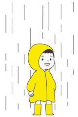 レインコートを着て長靴を履いている幼児