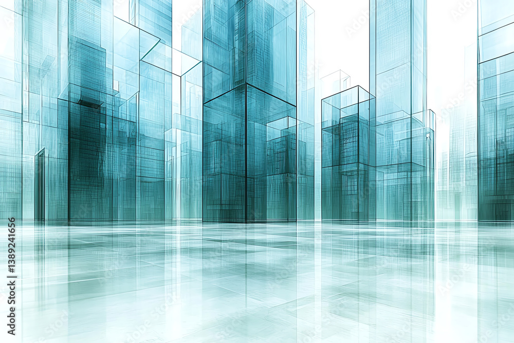 Poster Futuristic cityscape showcasing translucent structures and a modern design aesthetic, symbolizing innovation and progress in urban architecture.