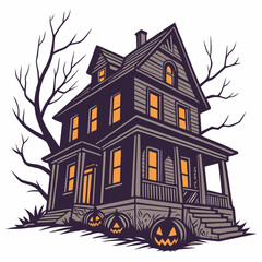 halloween background with house and pumpkin Haunted House with Glowing Jack-o'-Lanterns &ndash; Spooky Halloween Vector Design