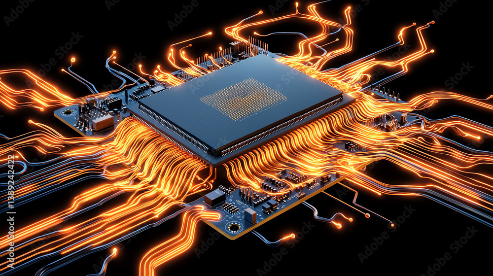 Leinwandbilder futuristic microchip design with glowing circuits, symbolizing advanced technology and innovation.
