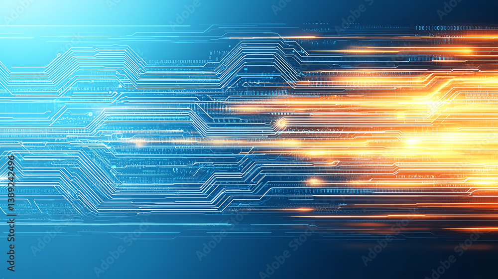 Aufkleber Futuristic technology design illustrating speed and innovation with vibrant color effects and abstract circuit patterns.