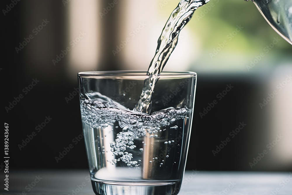 Leinwandbilder refreshing clear water being poured into a glass creating bubbles and sparkles in soft natural light