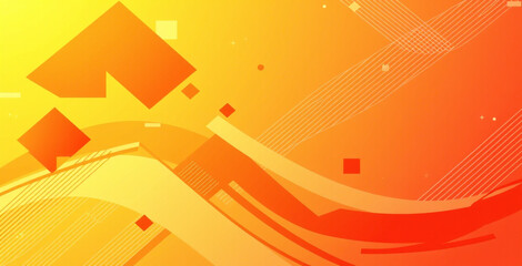 Yellow orange red abstract background for design. Geometric shapes. Triangles, squares, stripes, lines. Color gradient. Modern, futuristic. Light dark shades.