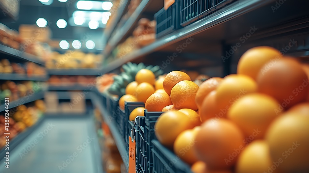 Poster Fresh and Vibrant Display of Oranges in Grocery Store Aisle Ready for Purchase : Generative AI