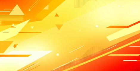 Yellow orange red abstract background for design. Geometric shapes. Triangles, squares, stripes, lines. Color gradient. Modern, futuristic. Light dark shades.