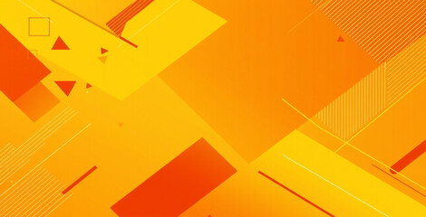 Yellow orange red abstract background for design. Geometric shapes. Triangles, squares, stripes, lines. Color gradient. Modern, futuristic. Light dark shades.