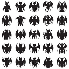 Fototapeta premium Demon devil and hell silhouettes set, large pack of Silhouette Vector Black Illustration. with white background