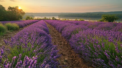 Obraz premium Lavender field at sunrise