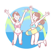 水着を着てジャンプする女性