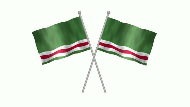 Flag of Chechen, Cross Table flag of Chechen on white screen, Chechen 3D Animation flag waving in the wind isolated on white Background. 
