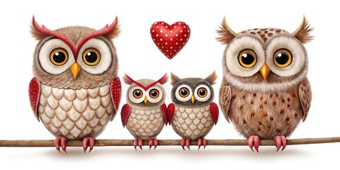 Fototapeta premium Owl Family Valentine's Day Double Exposure: Romantic Bird Photography