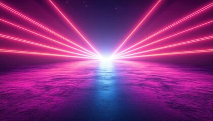 Futuristic neon beams radiating from a sleek glossy surface.