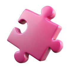 Obraz premium Red jigsaw puzzle piece. Cartoon plastic style icon 3d rendering isolated on white background, png.