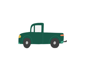 Green vintage pickup truck isolated on white background. Simple vector illustration for farm, countryside, delivery, or transportation themes. Retro vehicle clipart for web and print use © Yelyzaveta Kovalenko