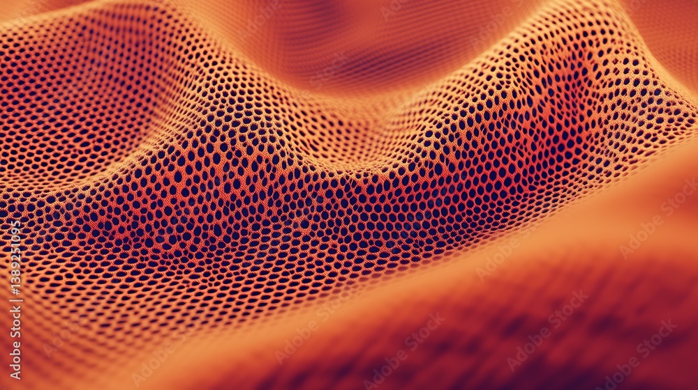 Poster intricate close-up of flowing orange fabric capturing soft shadows and highlights in beautifully lay