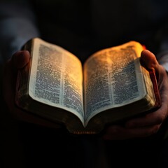 Obraz premium Hands Holding Holy Bible with Light Background