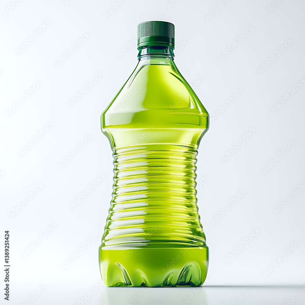 Poster refreshing green elixir in a bottle: a captivating shot of a clear, plastic bottle filled with a vib