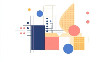 Abstract geometric shapes composition, colorful design, modern art background, potential use as digital wallpaper