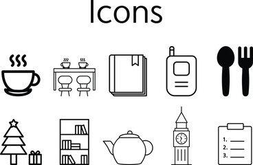 Collection of Everyday Items Black and White Icons