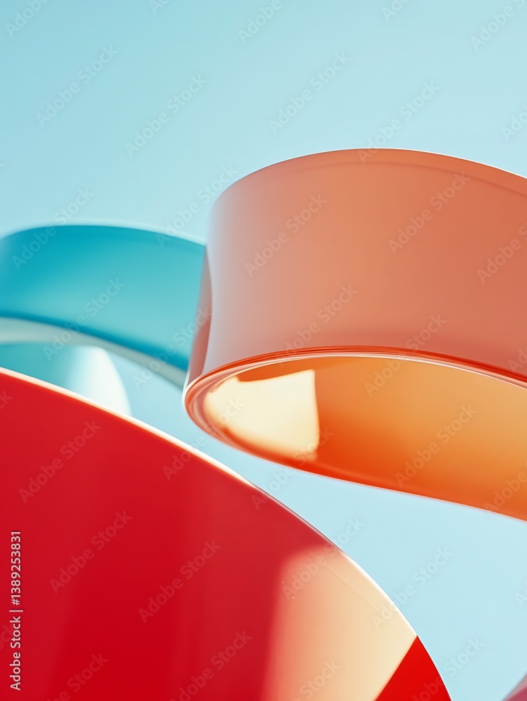 Poster abstract render with colorful curved shapes against a soft blue backdrop