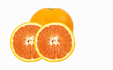 Orange fruit, half, slices  isolated on the white background, clipping path