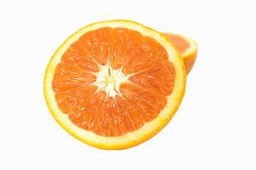 Orange fruit, half, slices  isolated on the white background, clipping path