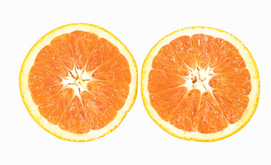 Orange fruit, half, slices  isolated on the white background, clipping path
